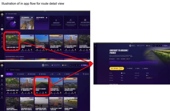 Illustration of in-app flow for route detail view